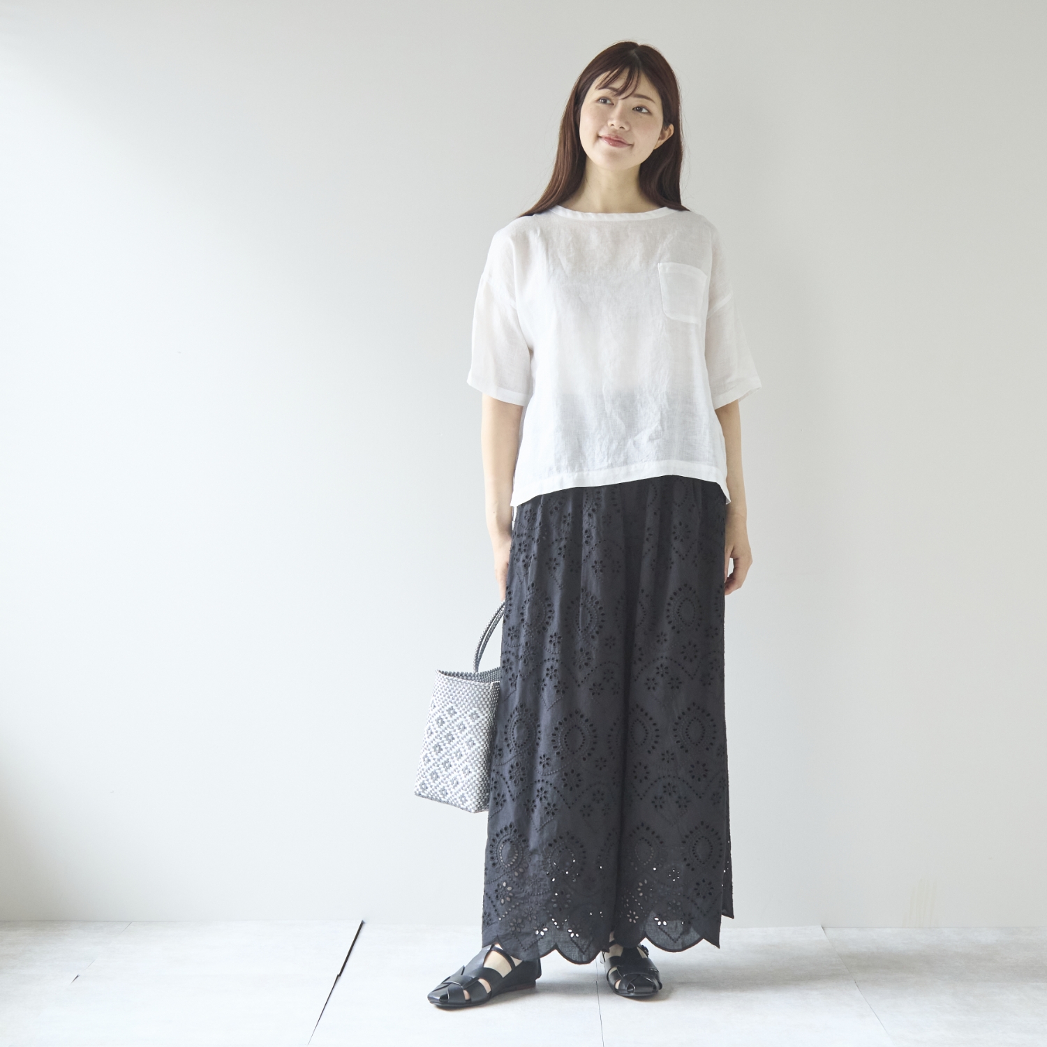 Kilka/スカート見えする綿レースのワイドパンツ